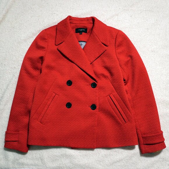 Talbots Ruby Red Tweed Double-Breasted Blazer Jacket 4p Classic Tailored - Picture 2 of 10